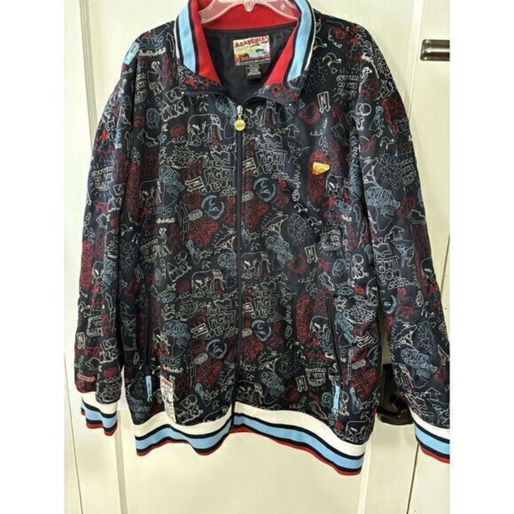 Rare‎ Vintage Early 2000s Akademiks Navy Blue Baroque Zip Up Sweater Jacket. 3XL